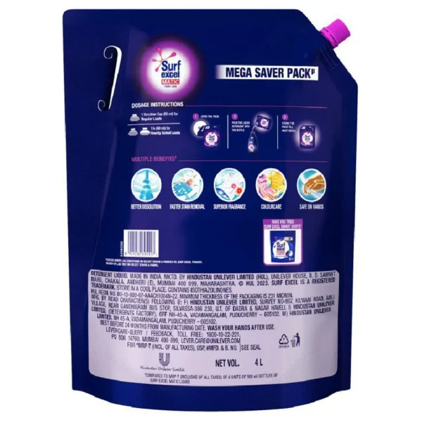 Surf Excel Matic Front Load Liquid Detergent 4 L - Image 3