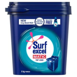 Surf Excel Matic Top Load Detergent Powder (6 kg + Free Liquid Detergent 500 ml)