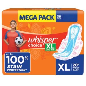 Whisper Choice Stain Protection Sanitary Napkin with Wings (XL) 36 pads