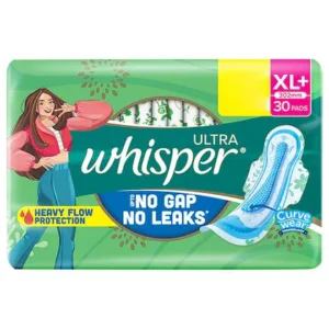 Whisper Ultra Sanitary Napkin Pads with Wings (XL+ ) 30 pads